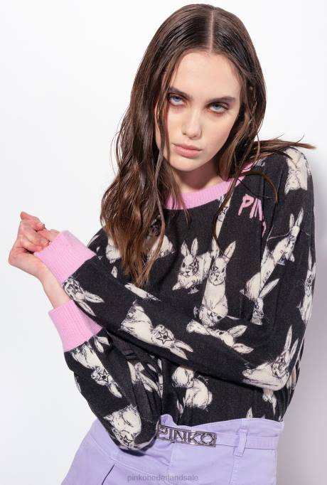 truien | L488547 konijn trui Pinko zwart/grijs/wit