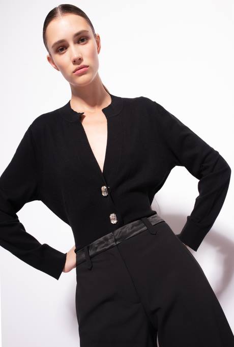 vest | L488500 cropped vest met juweelknopen Pinko limousine zwart