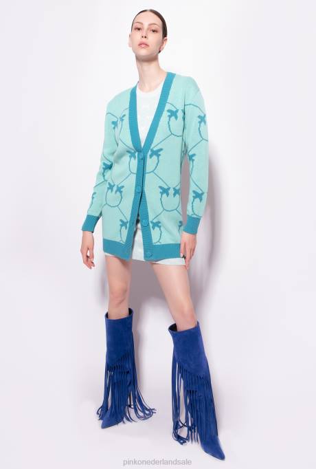 vest | L488516 monogram jacquard maxi cardigan Pinko aqua groen/petrol