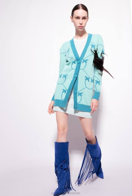 vest | L488516 monogram jacquard maxi cardigan Pinko aqua groen/petrol