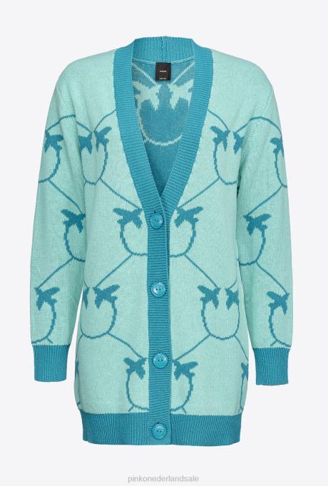 vest | L488516 monogram jacquard maxi cardigan Pinko aqua groen/petrol
