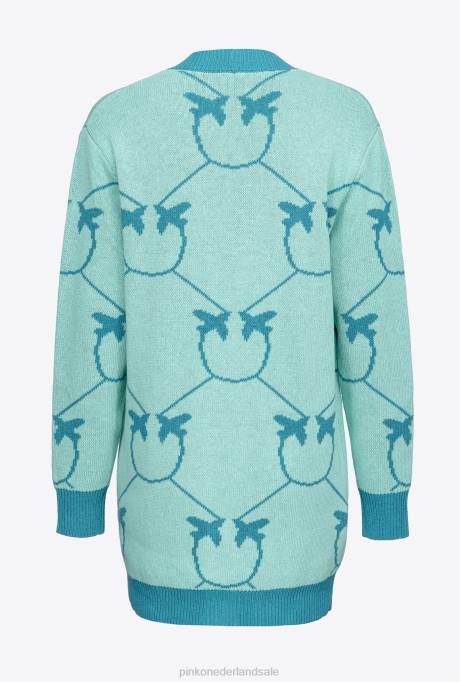 vest | L488516 monogram jacquard maxi cardigan Pinko aqua groen/petrol