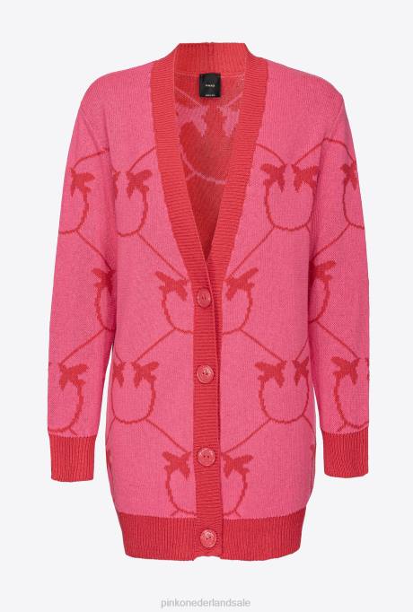 vest | L488517 monogram jacquard maxi cardigan Pinko fuchsia/rood