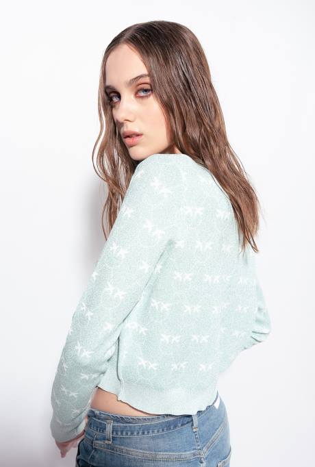 vest | L488520 kort vest met lurex monogram Pinko aquamarijn/wit