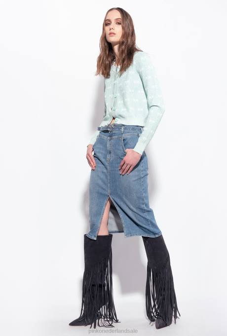 vest | L488520 kort vest met lurex monogram Pinko aquamarijn/wit