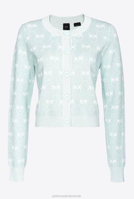 vest | L488520 kort vest met lurex monogram Pinko aquamarijn/wit