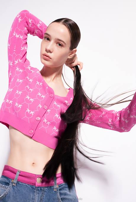 vest | L488530 cropped monogram jacquard vest Pinko fuchsia/roze