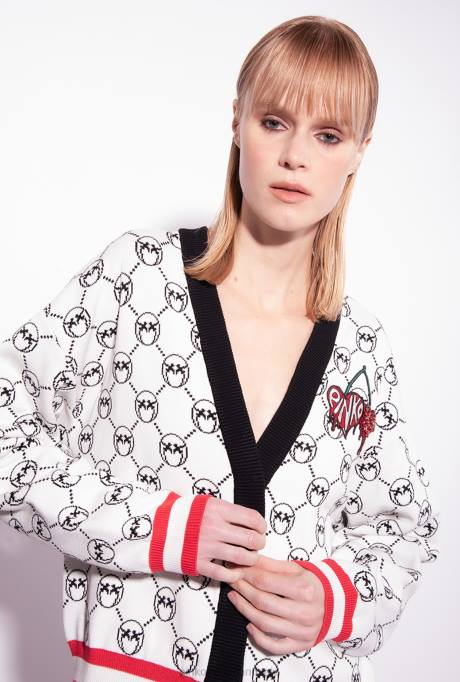 vest | L488531 jacquard vest met monogram en kersenborduursel Pinko meerdere wit/zwart/rood