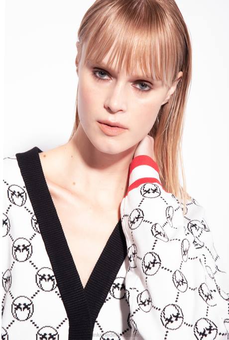 vest | L488531 jacquard vest met monogram en kersenborduursel Pinko meerdere wit/zwart/rood