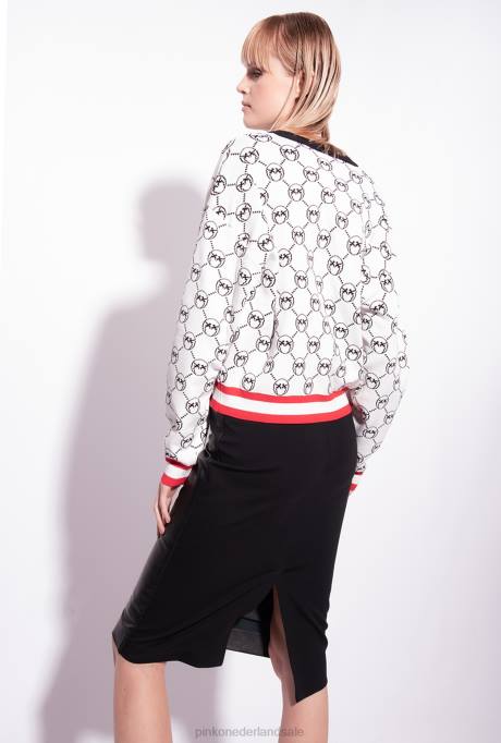 vest | L488531 jacquard vest met monogram en kersenborduursel Pinko meerdere wit/zwart/rood