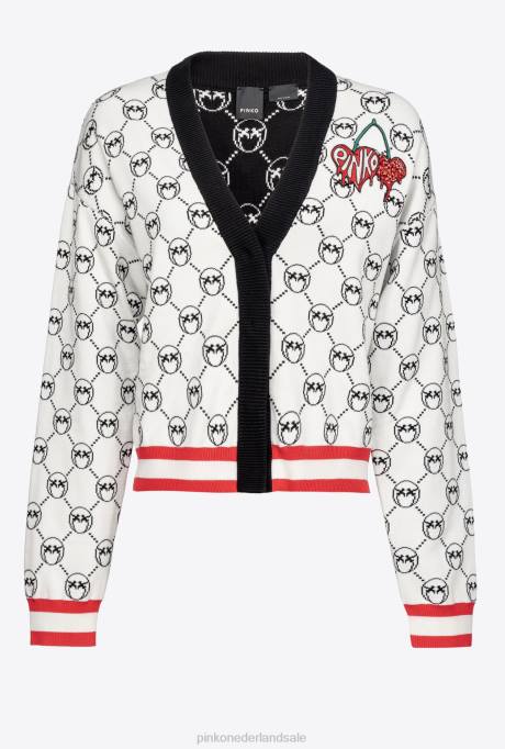 vest | L488531 jacquard vest met monogram en kersenborduursel Pinko meerdere wit/zwart/rood