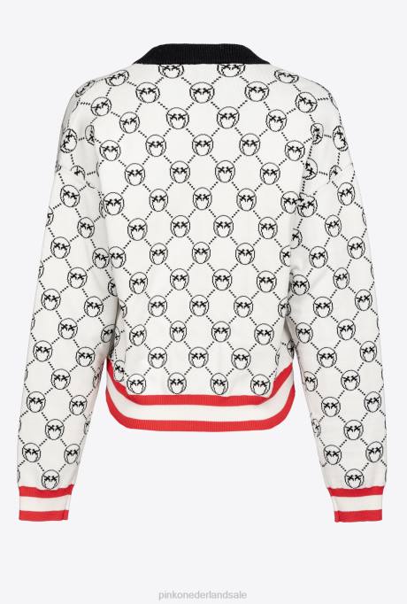vest | L488531 jacquard vest met monogram en kersenborduursel Pinko meerdere wit/zwart/rood
