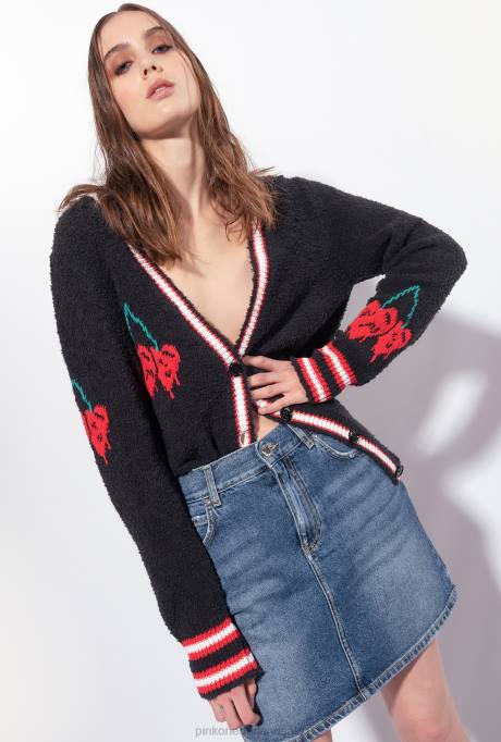 vest | L488533 vest met kersen inleg Pinko multi. zwart rood