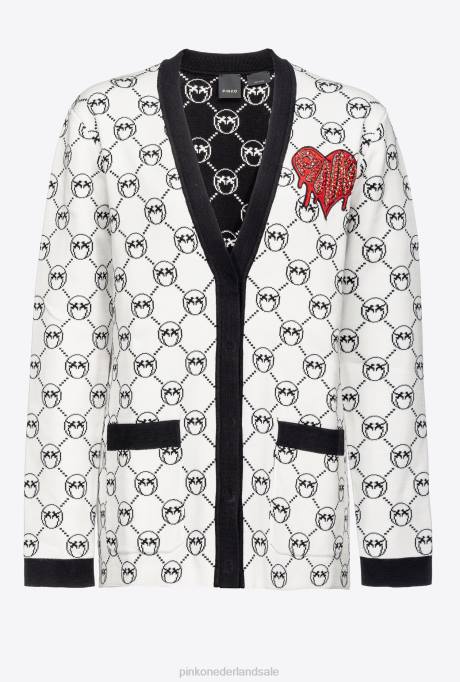 vest | L488541 jacquard vest met monogram Pinko meerdere wit/zwart/rood