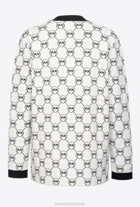 vest | L488541 jacquard vest met monogram Pinko meerdere wit/zwart/rood