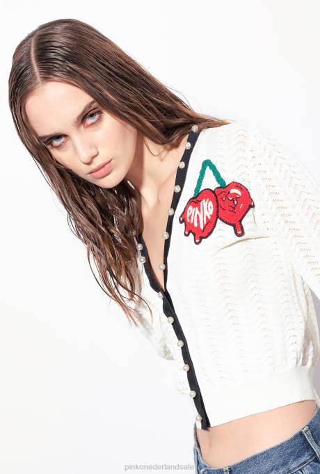 vest | L488544 cropped vest met kersenborduursel Pinko meerdere wit/zwart/rood