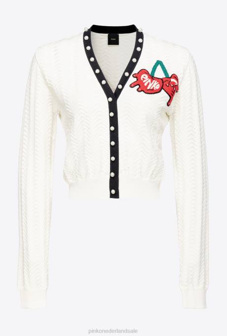 vest | L488544 cropped vest met kersenborduursel Pinko meerdere wit/zwart/rood