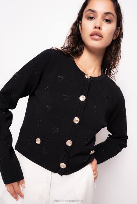 vest | L488554 cropped jacquard love birds vest Pinko limousine zwart