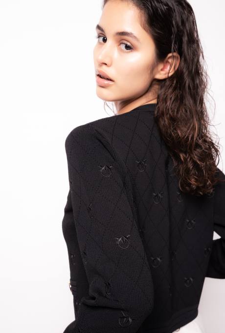 vest | L488554 cropped jacquard love birds vest Pinko limousine zwart