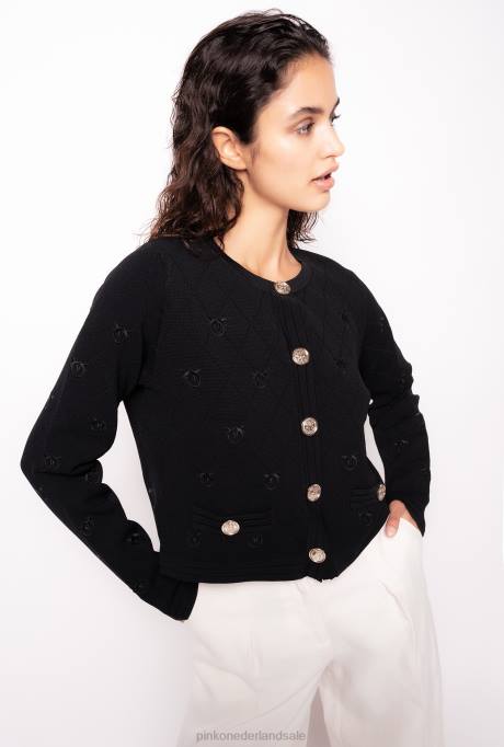 vest | L488554 cropped jacquard love birds vest Pinko limousine zwart