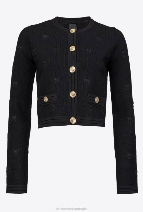 vest | L488554 cropped jacquard love birds vest Pinko limousine zwart