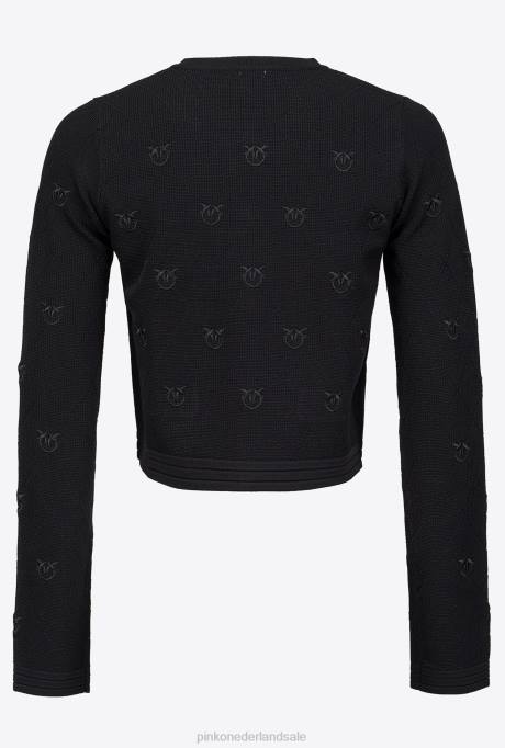 vest | L488554 cropped jacquard love birds vest Pinko limousine zwart