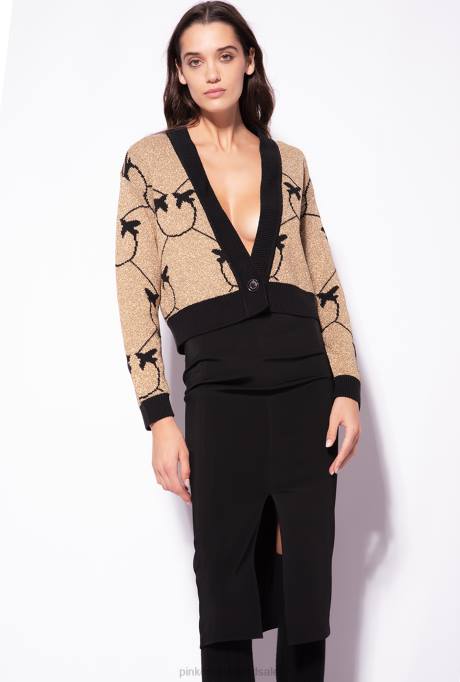 vest | L488556 cropped monogram jacquard vest Pinko goud/zwart