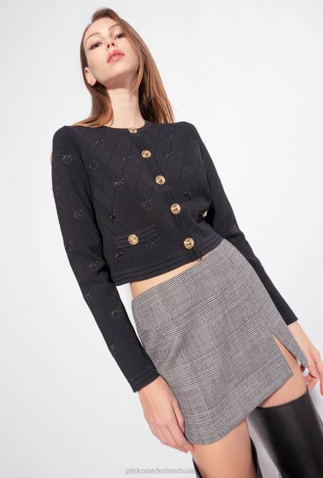 vest | L488557 cropped jacquard love birds vest Pinko limousine zwart