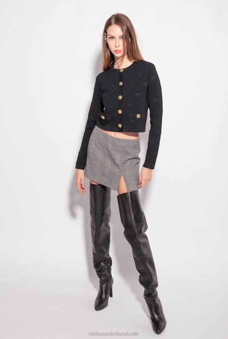 vest | L488557 cropped jacquard love birds vest Pinko limousine zwart