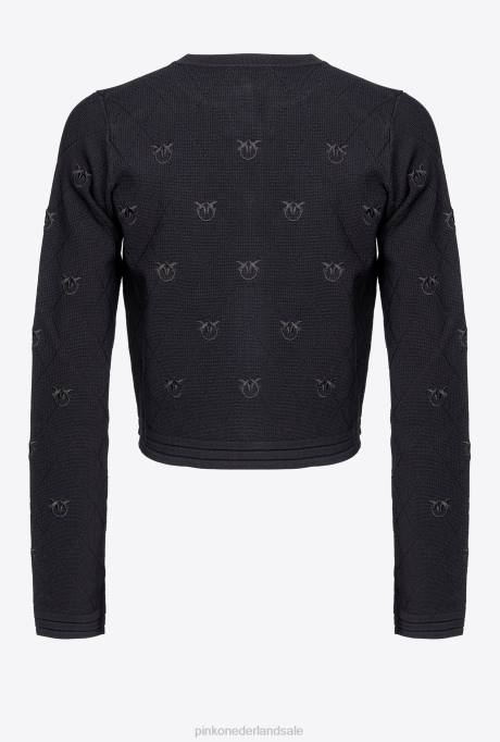 vest | L488557 cropped jacquard love birds vest Pinko limousine zwart