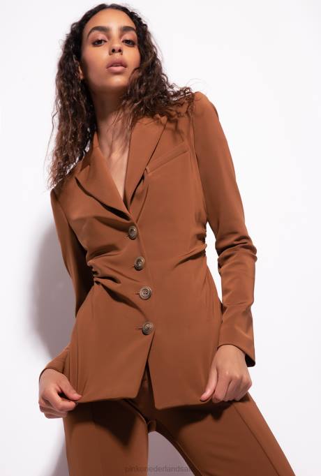 blazers | L488576 slim-fit blazer van technische stof Pinko bruin - teckel