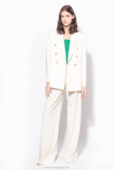 blazers | L488591 blazer met satijnen revers Pinko vanille-ijs wit