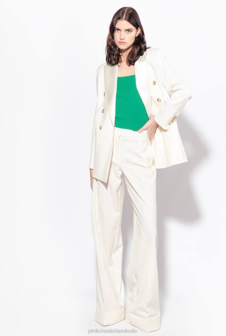 blazers | L488591 blazer met satijnen revers Pinko vanille-ijs wit