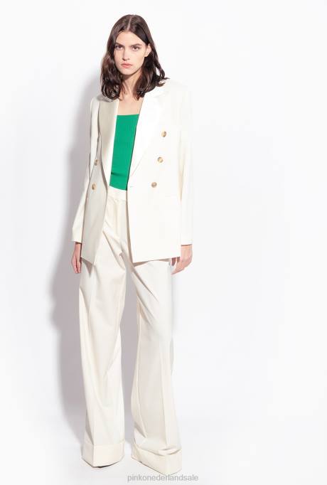 blazers | L488591 blazer met satijnen revers Pinko vanille-ijs wit