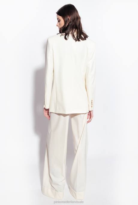 blazers | L488591 blazer met satijnen revers Pinko vanille-ijs wit