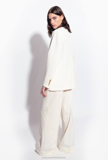 blazers | L488591 blazer met satijnen revers Pinko vanille-ijs wit