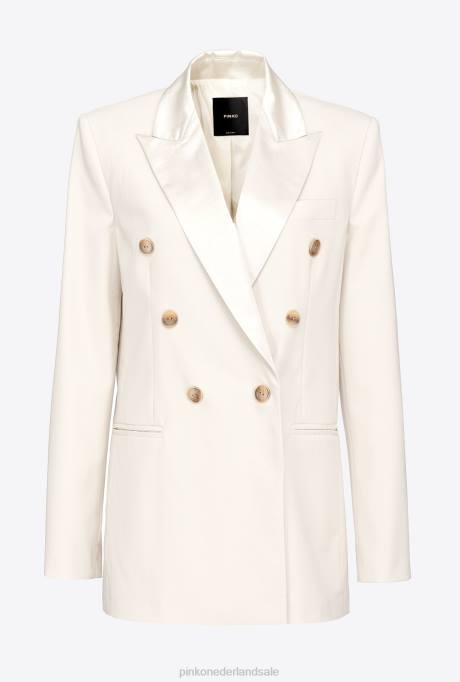 blazers | L488591 blazer met satijnen revers Pinko vanille-ijs wit