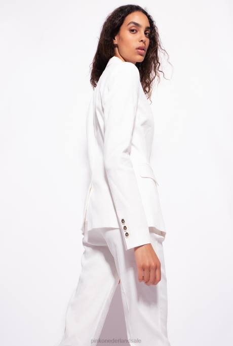 blazers | L488601 linnen blazer met één rij knopen Pinko wolk wit