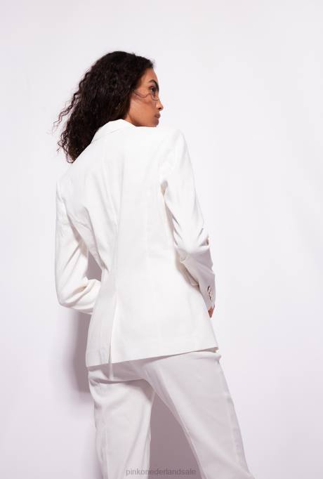 blazers | L488601 linnen blazer met één rij knopen Pinko wolk wit