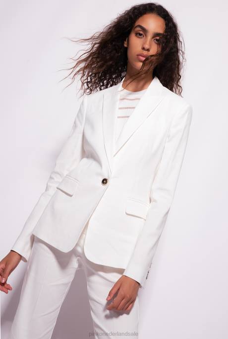 blazers | L488601 linnen blazer met één rij knopen Pinko wolk wit