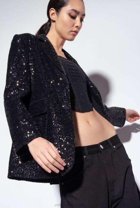 blazers | L488618 blazer met volledige pailletten van galleria Pinko limousine zwart