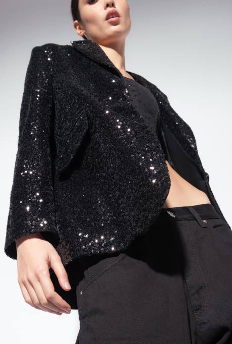 blazers | L488618 blazer met volledige pailletten van galleria Pinko limousine zwart