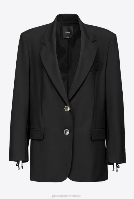 blazers | L488637 blazer met trekkoorden aan de mouwen Pinko limousine zwart
