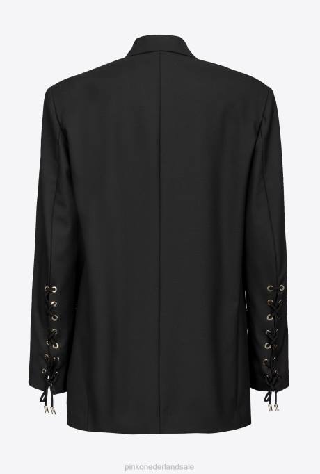 blazers | L488637 blazer met trekkoorden aan de mouwen Pinko limousine zwart