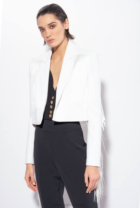 vrijetijdsjassen | L488598 Spencer jasje met lange franjes Pinko gebroken wit