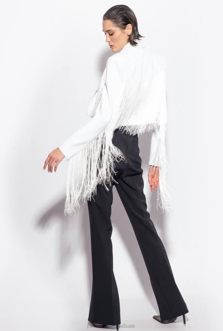 vrijetijdsjassen | L488598 Spencer jasje met lange franjes Pinko gebroken wit