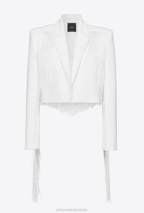 vrijetijdsjassen | L488598 Spencer jasje met lange franjes Pinko gebroken wit