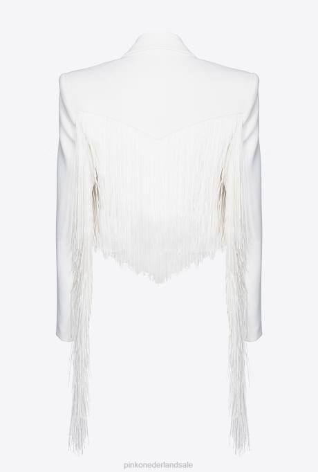 vrijetijdsjassen | L488598 Spencer jasje met lange franjes Pinko gebroken wit