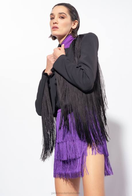 vrijetijdsjassen | L488599 Spencer jasje met lange franjes Pinko limousine zwart