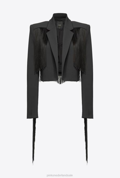 vrijetijdsjassen | L488599 Spencer jasje met lange franjes Pinko limousine zwart